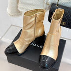 CC Classic Short Boots Block Heel 90mm Gold Metalic Calfskin 465388