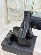 CC Classic Short Boots Block Heel 90mm Black Patent Leather 465391