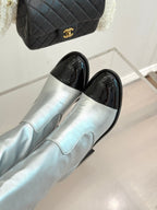 CC Classic Long Boots Block Heel 90mm Sliver Metalic Calfskin 465392