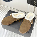 Alaia 25WF slippers belt buckle khaki brown suede wool 472227