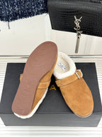 Alaia 25WF slippers belt buckle caramel brown suede wool 472229
