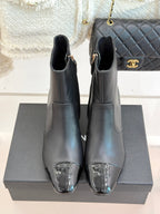 Chanel Double C Colorblock Heel Boot Black Sheepskin 465416