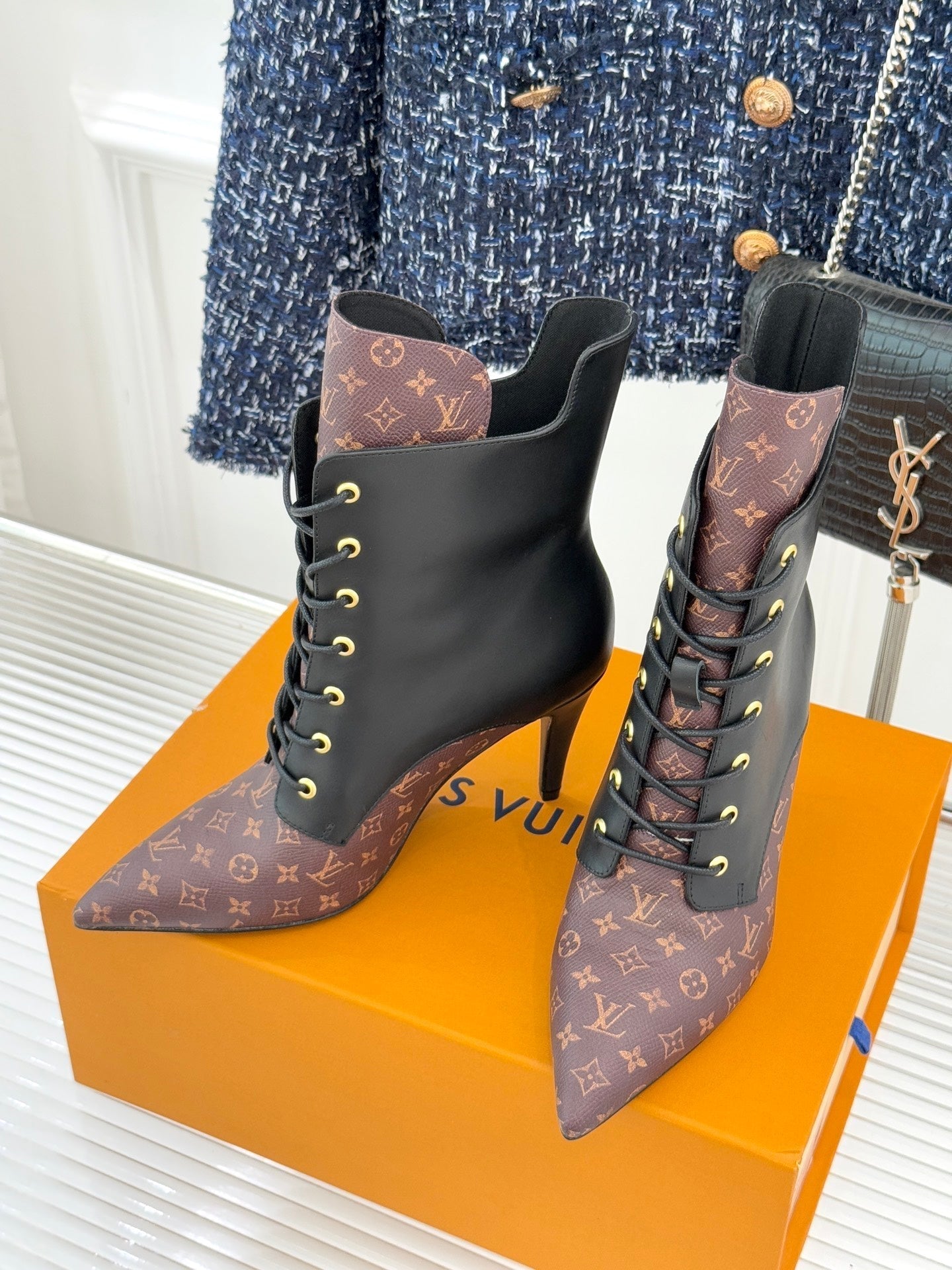 LV Star Trail Ankle Boot Brown Mix Black Monogram Canvas Leather 517258