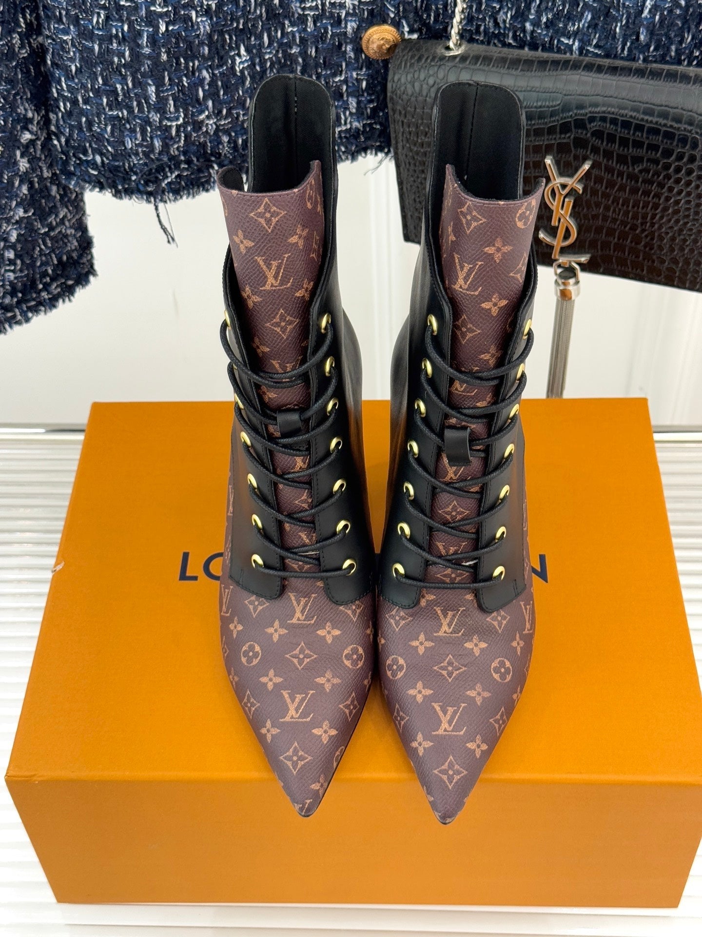 LV Star Trail Ankle Boot Brown Mix Black Monogram Canvas Leather 517258