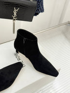 The Row 2025 Square Toe Kitten Heel Ankle Boot Black Suede 572051