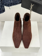 The Row 2025 Square Toe Kitten Heel Ankle Boot Brown Suede 572052