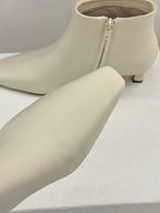 The Row 2025  Square Toe Kitten Heel Ankle Boot White Sheepskin 572053