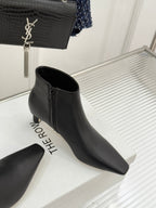 The Row 2025 Square Toe Kitten Heel Ankle Boot Black Sheepskin 572054