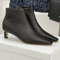 The Row 2025 Square Toe Kitten Heel Ankle Boot Black Sheepskin 572054