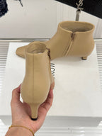 The Row 2025 Square Toe Kitten Heel Ankle Boot Beige Sheepskin 572047