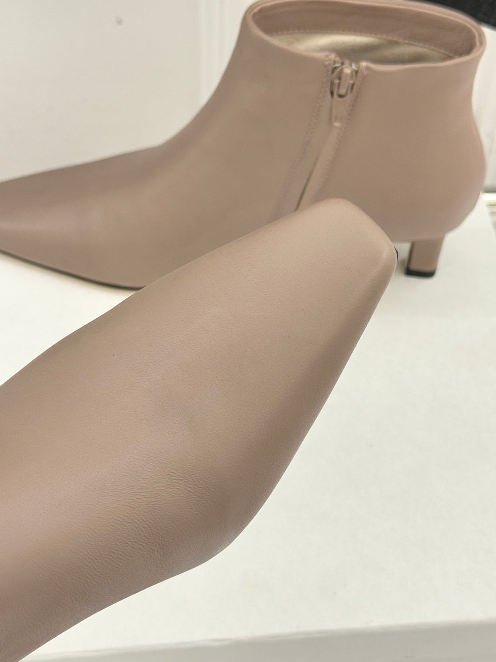 The Row 2025 Square Toe Kitten Heel Ankle Boot Nude Sheepskin 572049