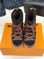 LV Cloud Lace-Up Ankle Boot Sneaker Black- Brown Shearling Monogram Canvas 572467