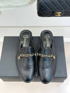 CC 25s Double C Buckle Half-Length Slippers Black Calfskin 557701