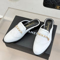 CC 25s Double C Buckle Half-Length Slippers White Calfskin 557700