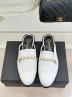 CC 25s Double C Buckle Half-Length Slippers White Calfskin 557700
