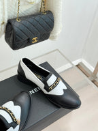 CC 25s Double C Buckle Loafers Black White Calfskin 557705