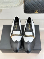 CC 25s Double C Buckle Loafers Black White Calfskin 557705