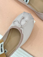 Miu Classic Bow Letter Ballet Flat Silver Pink Sheepskin 570998