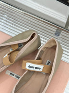 Miu Classic Bow Letter Ballet Flat Dark Beige Sheepskin 571000