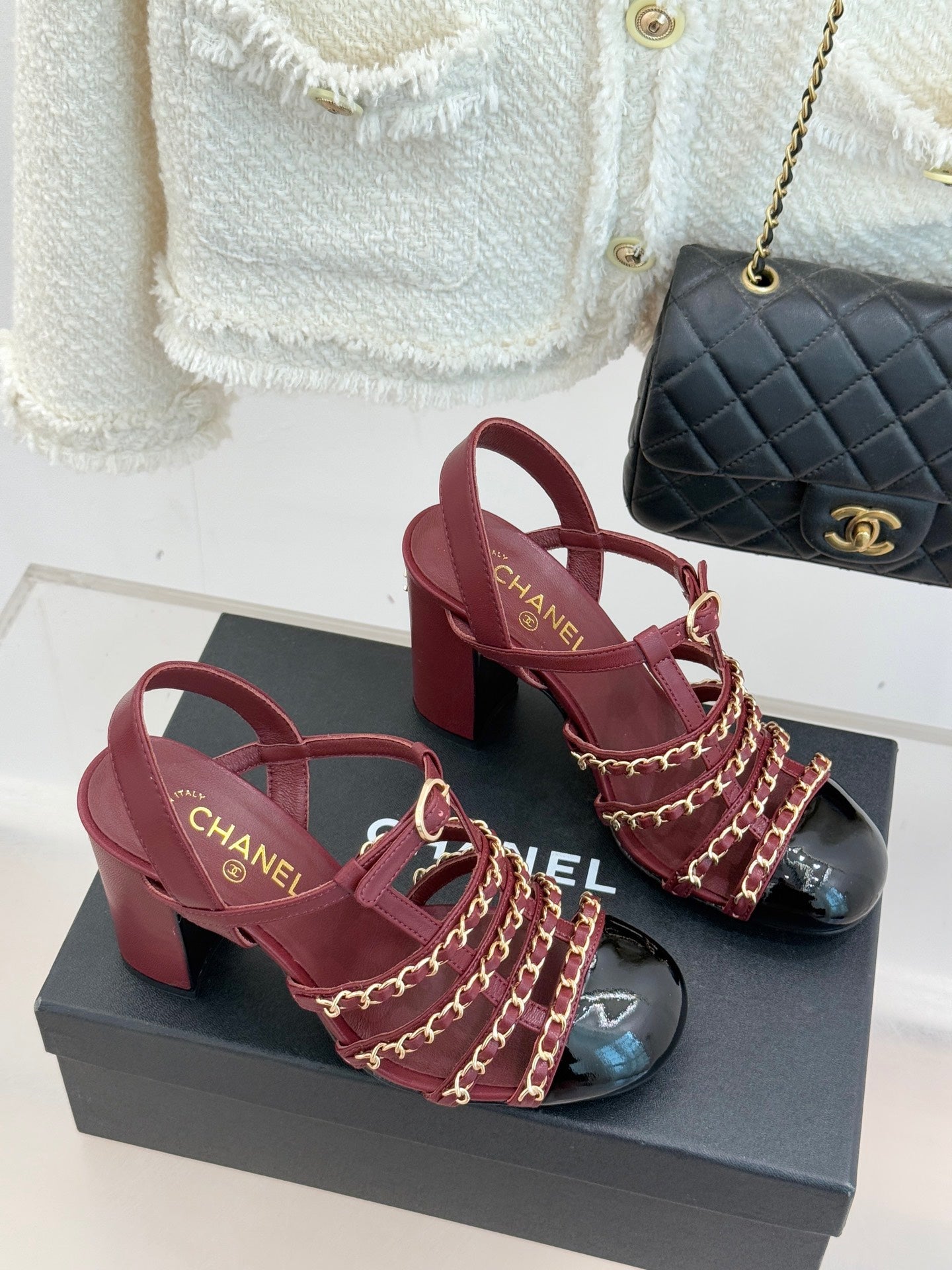Cruise 25/26 Slingbacks 90mm Black Burgundy Lambskin & Patent Calfskin