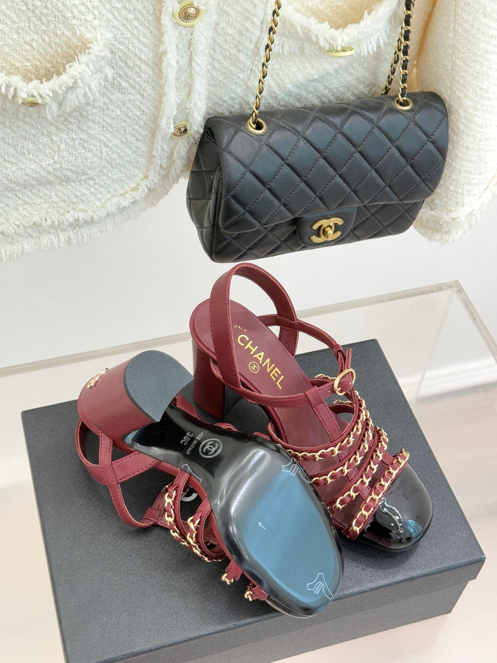 Cruise 25/26 Slingbacks 90mm Black Burgundy Lambskin & Patent Calfskin