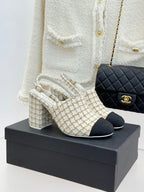 CC 26 Slingback Cream Black Tweed Grosgrain 609987