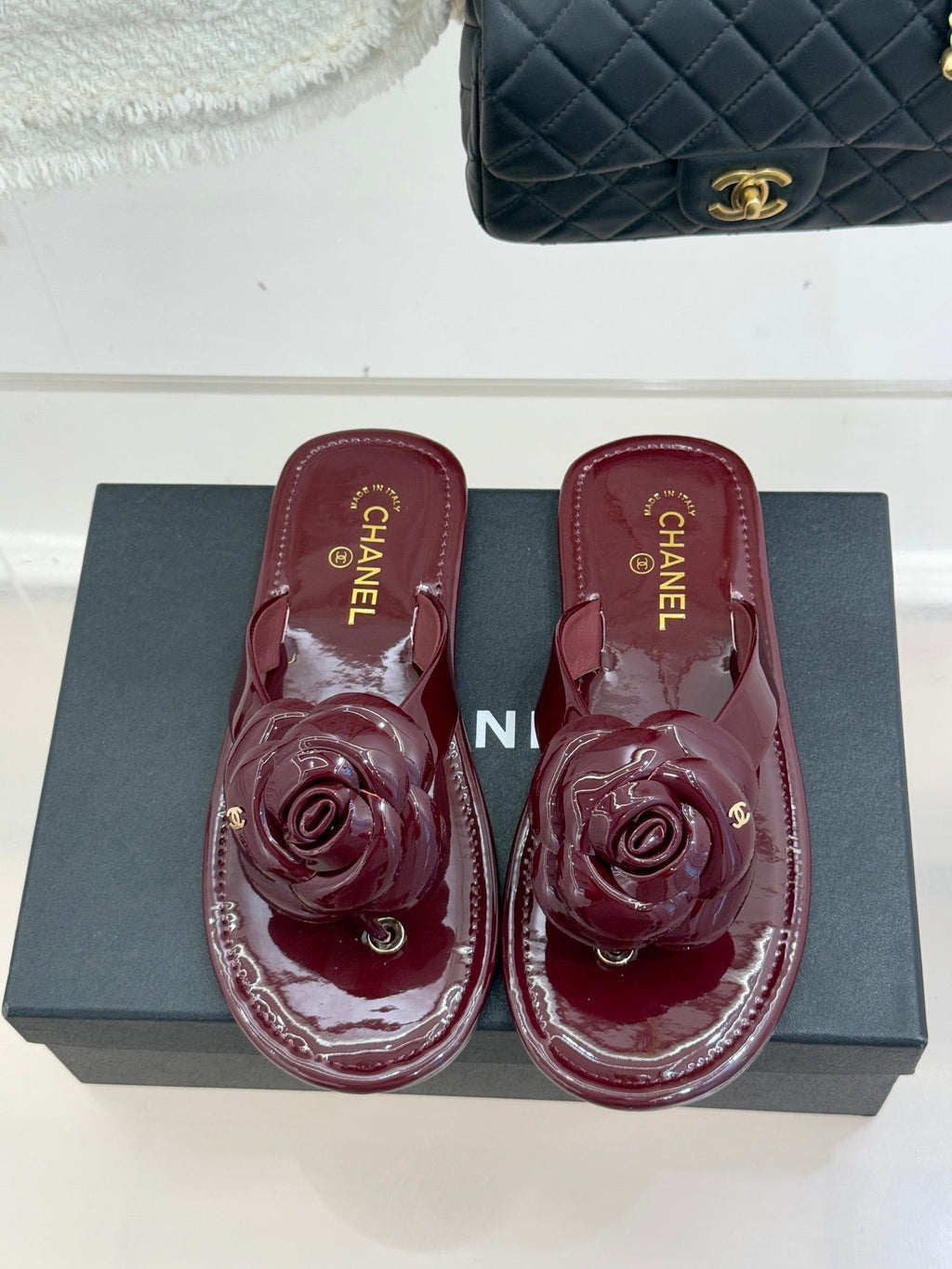 CC 26C Early Spring Camellia Slide Burgundy Patent Leather