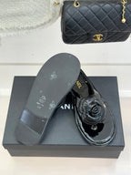 CC 26C Early Spring Camellia Slide Black Patent Leather