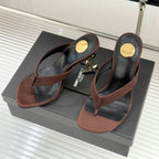 YSL Opyum Mule Sandals 8.5cm Dark Brown Satin Leather 642924