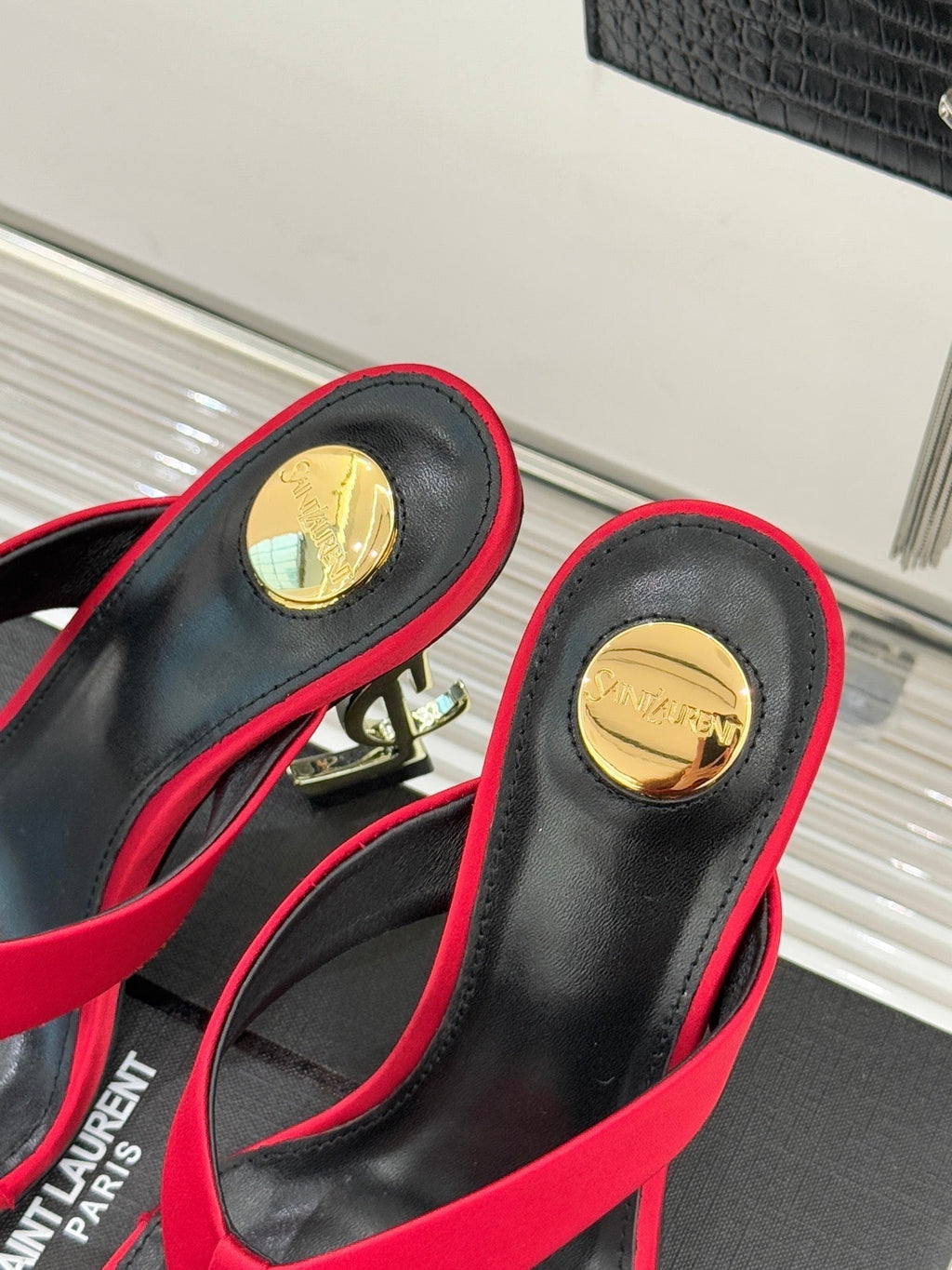 YSL Opyum Mule Sandals 8.5cm Red Satin Leather 642927