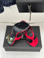 YSL Opyum Mule Sandals 8.5cm Red Satin Leather 642927