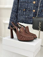 YSL 26WF Le Slingback 10.5cm Brown Cowhide 642950
