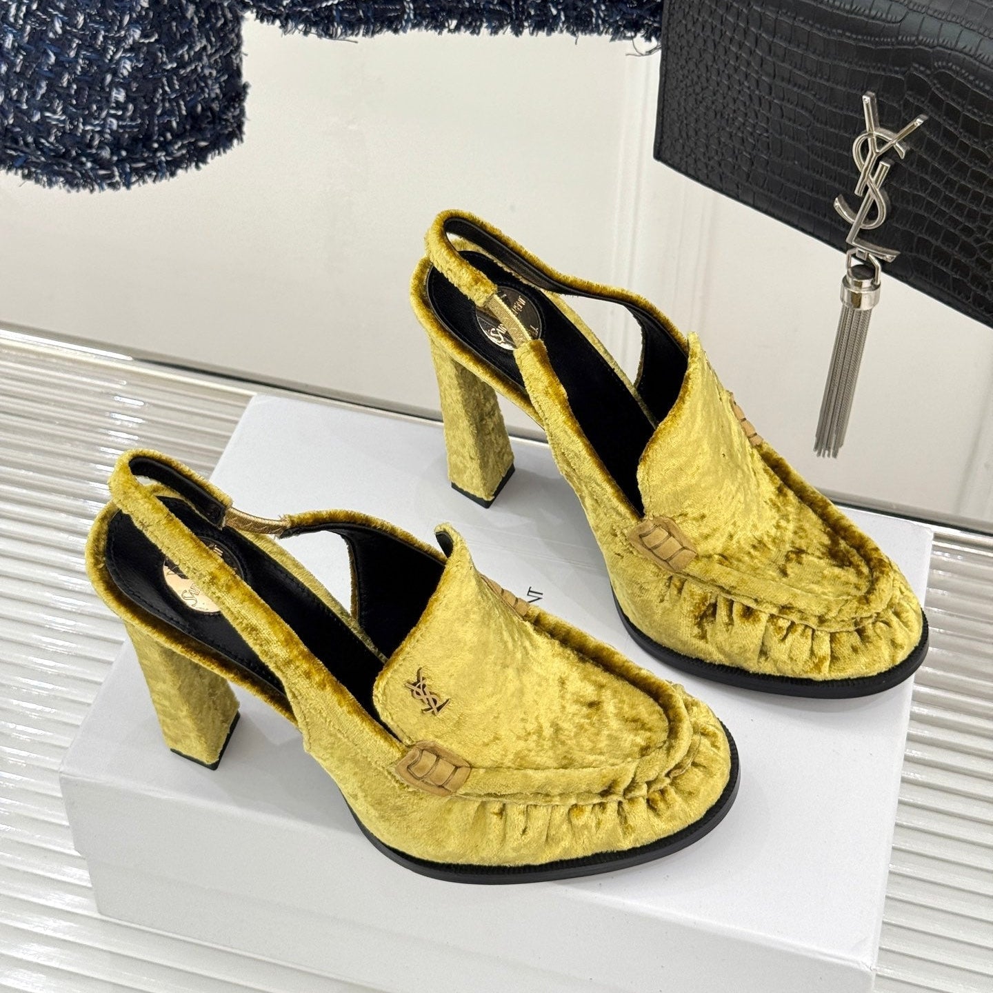 YSL 26WF Le Slingback 10.5cm Yellow Velvet 642951