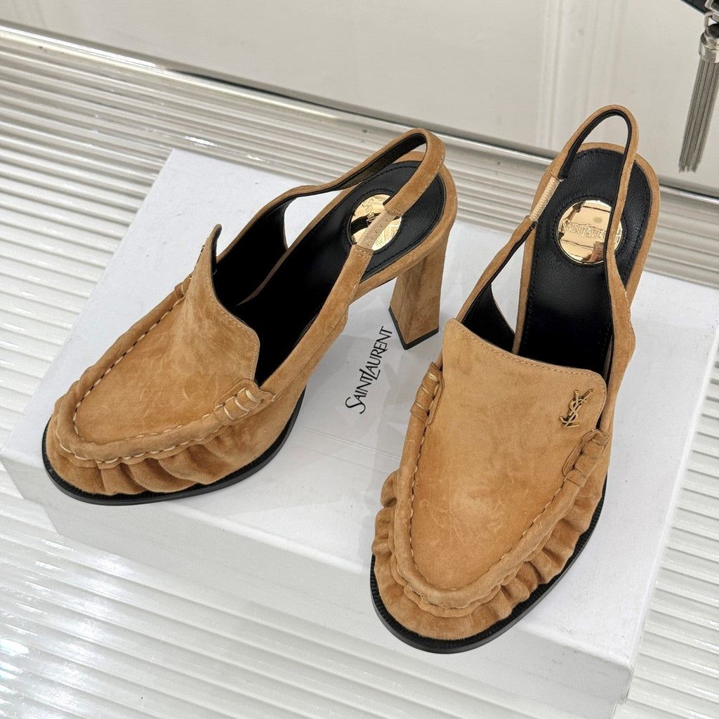 YSL 26WF Le Slingback 10.5cm Tan Suede 642952