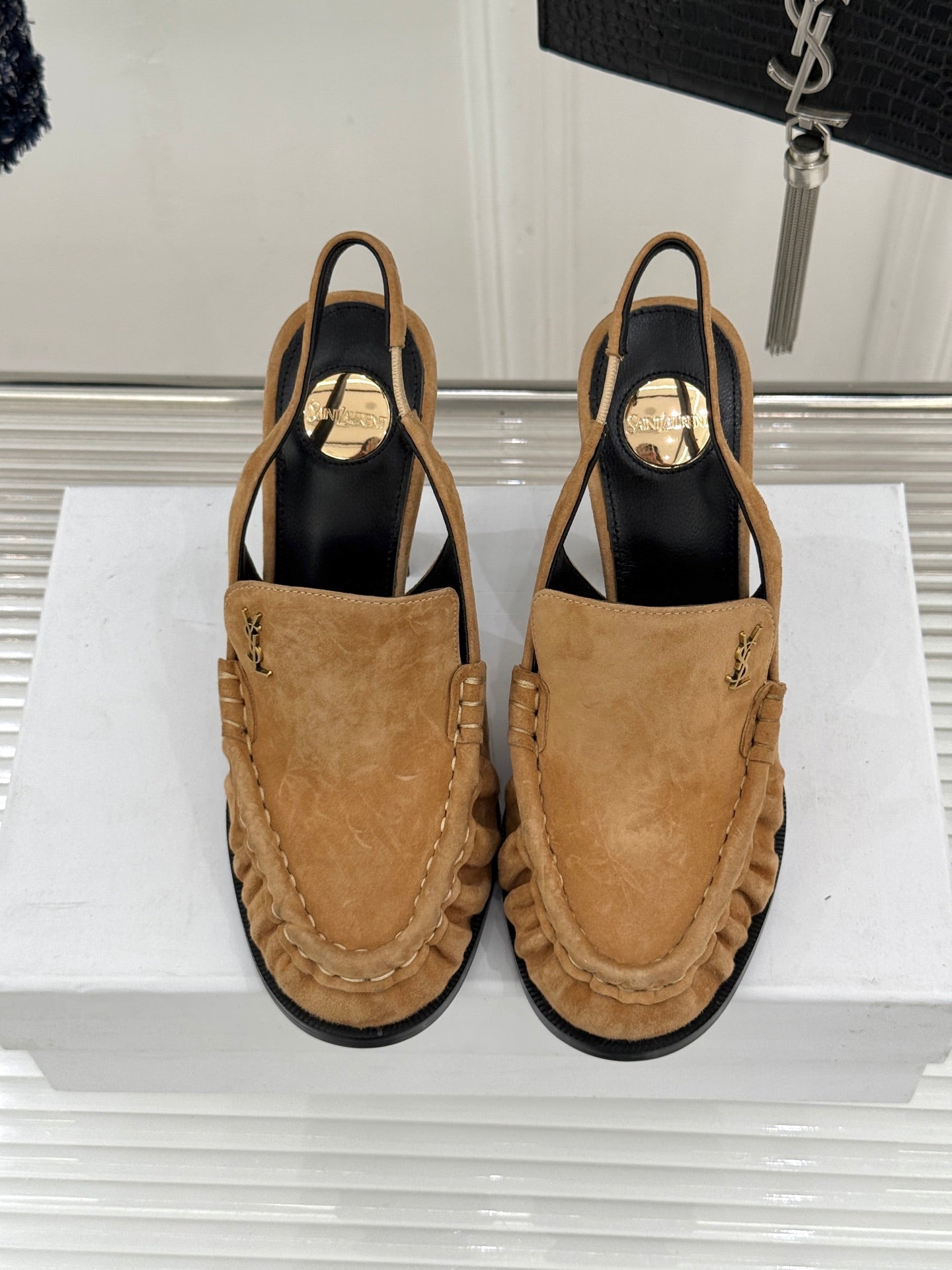 YSL 26WF Le Slingback 10.5cm Tan Suede 642952