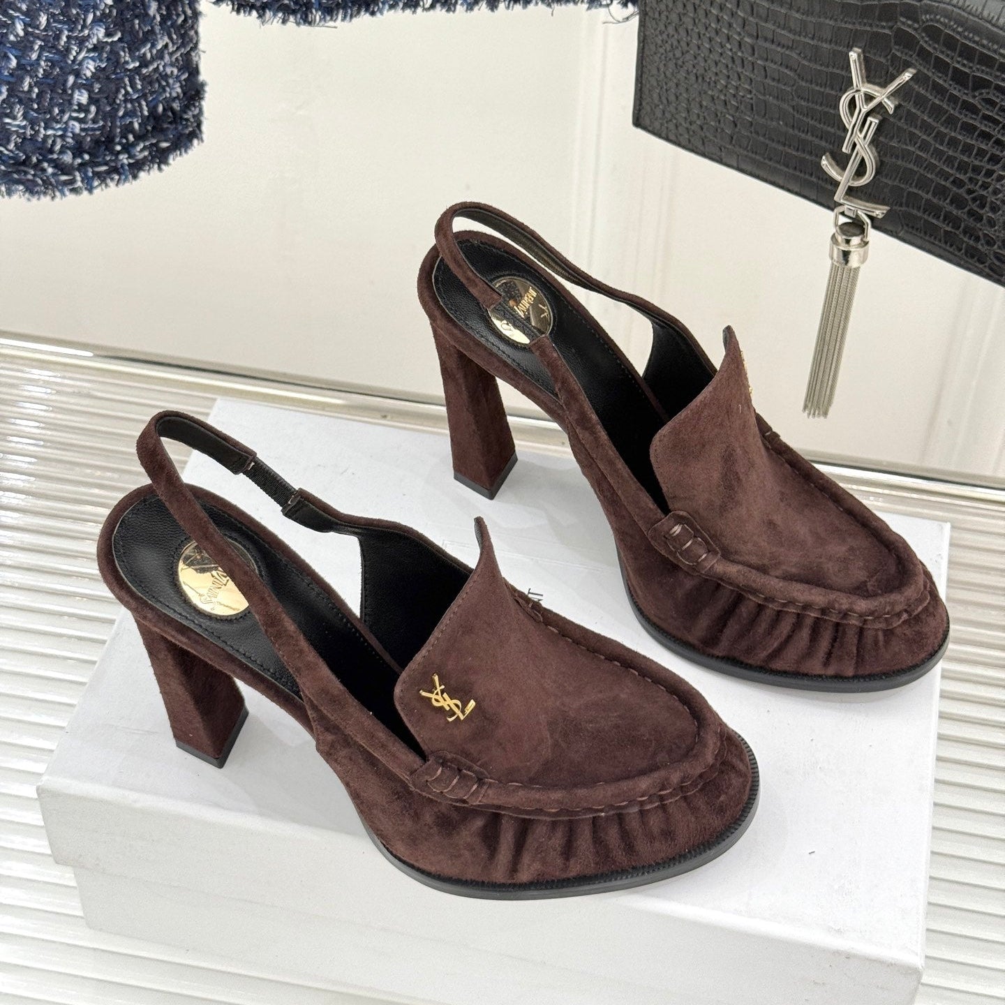 YSL 26WF Le Slingback 10.5cm Dark Brown Suede 642953
