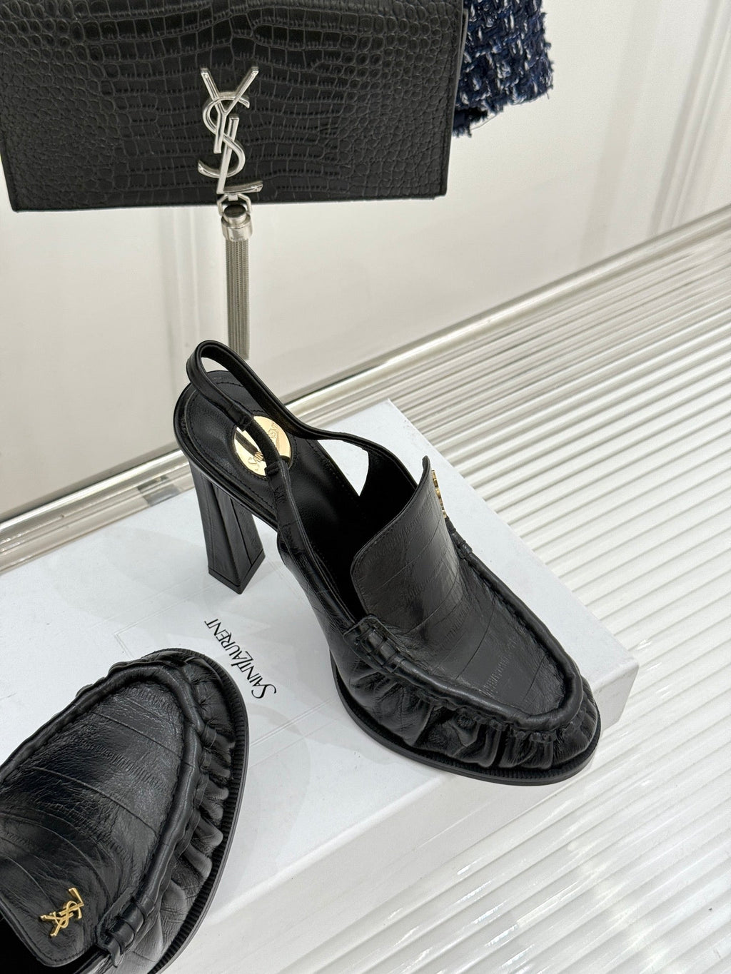 YSL 26WF Le Slingback 10.5cm Black Leather 642955