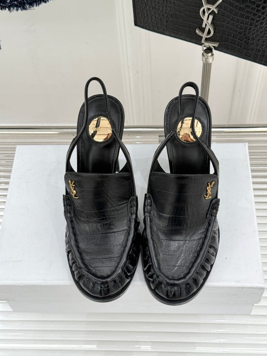 YSL 26WF Le Slingback 10.5cm Black Leather 642955