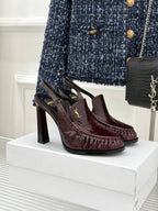 YSL 26WF Le Slingback 10.5cm Burgundy Leather 642956