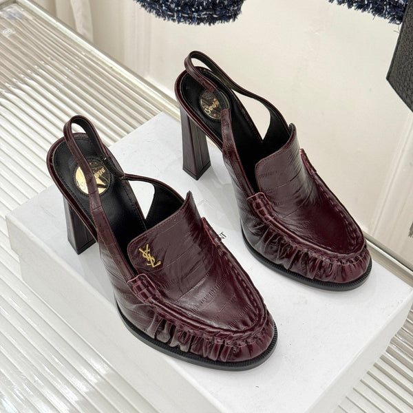 YSL 26WF Le Slingback 10.5cm Burgundy Leather 642956