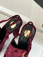 YSL 26WF Le Slingback 10.5cm Burgundy Velvet 642958