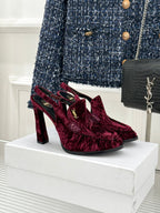 YSL 26WF Le Slingback 10.5cm Burgundy Velvet 642958