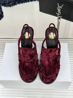 YSL 26WF Le Slingback 10.5cm Burgundy Velvet 642958