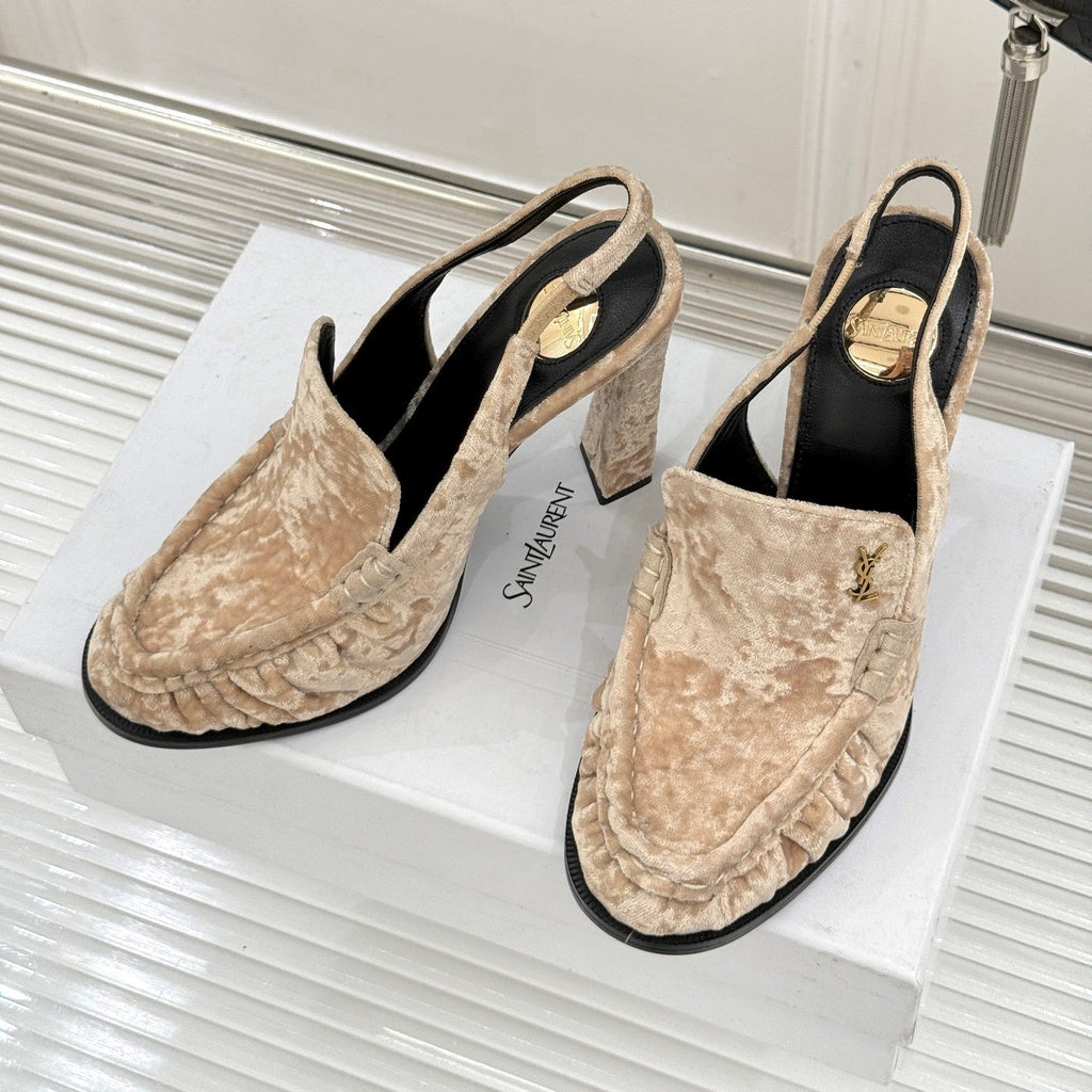 YSL 26WF Le Slingback 10.5cm Beige Velvet 642959