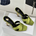 YSL Opyum Sandal 85 Green Silk Leather 642938