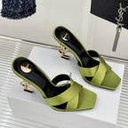 YSL Opyum Sandal 85 Green Silk Leather 642938