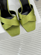 YSL Opyum Sandal 85 Green Silk Leather 642938