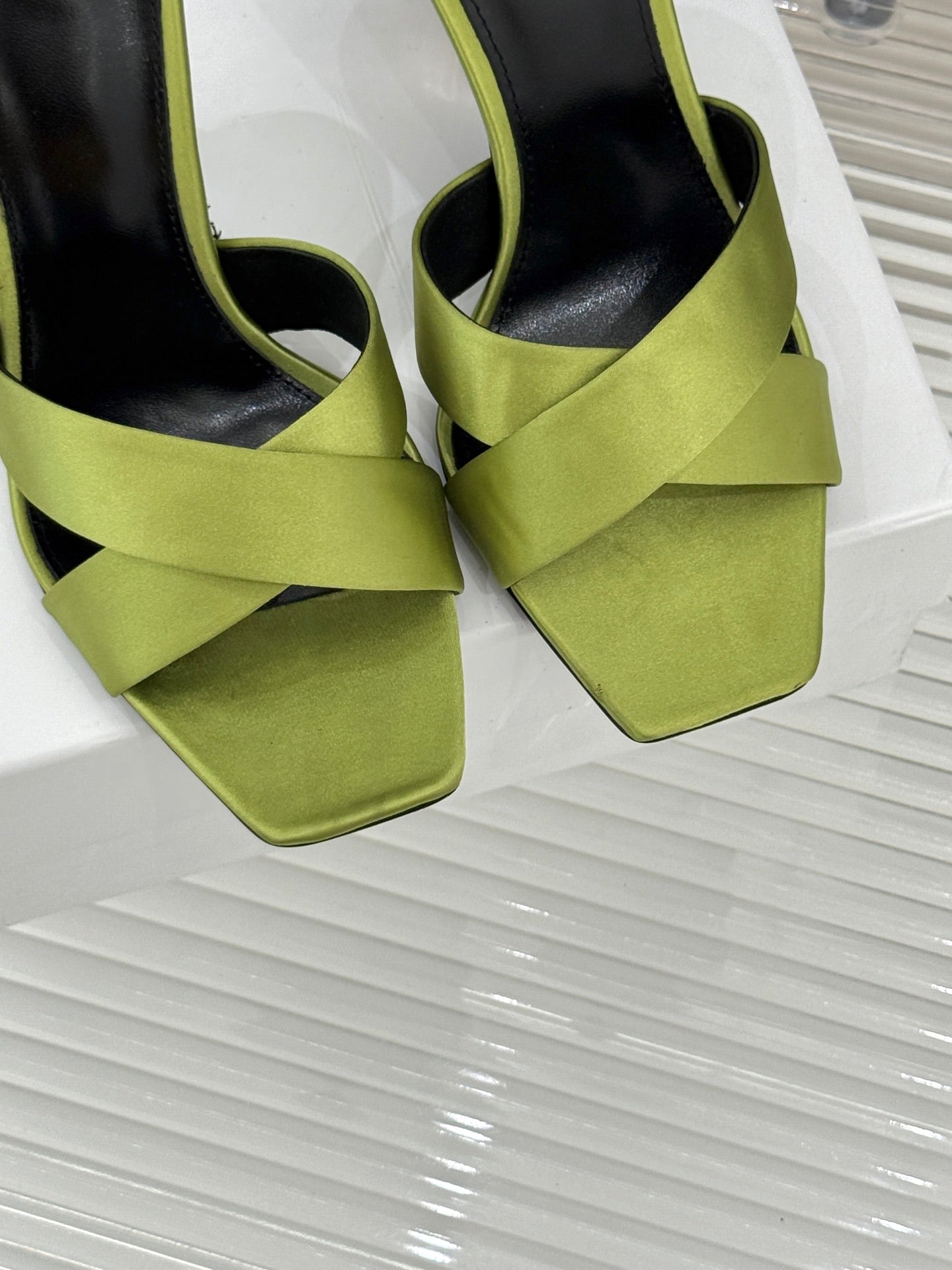 YSL Opyum Sandal 85 Green Silk Leather 642938