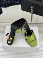 YSL Opyum Sandal 85 Green Silk Leather 642938