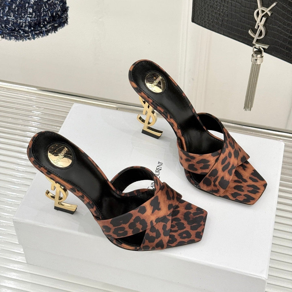 YSL Opyum Sandal 85 Brown Leopard Leather 642940